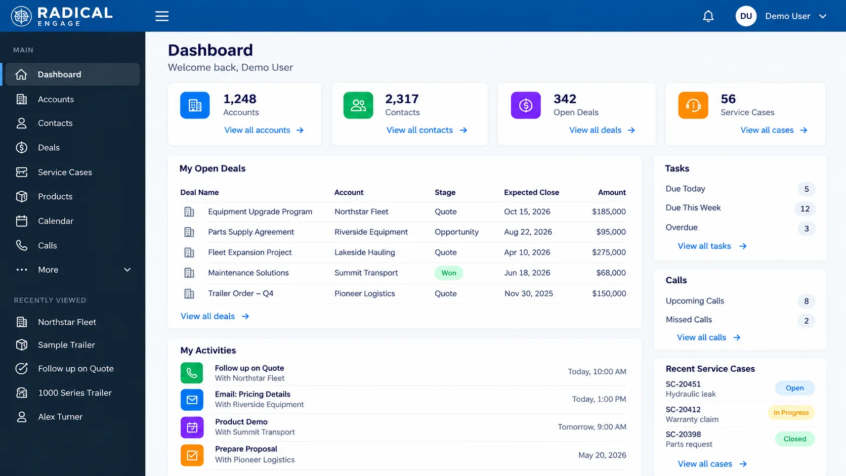 Anonymized Radical Engage dashboard preview