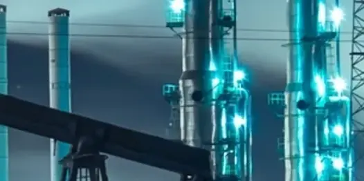 Energy facility infrastructure at dusk