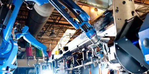 Industrial equipment working on a manufacturing line